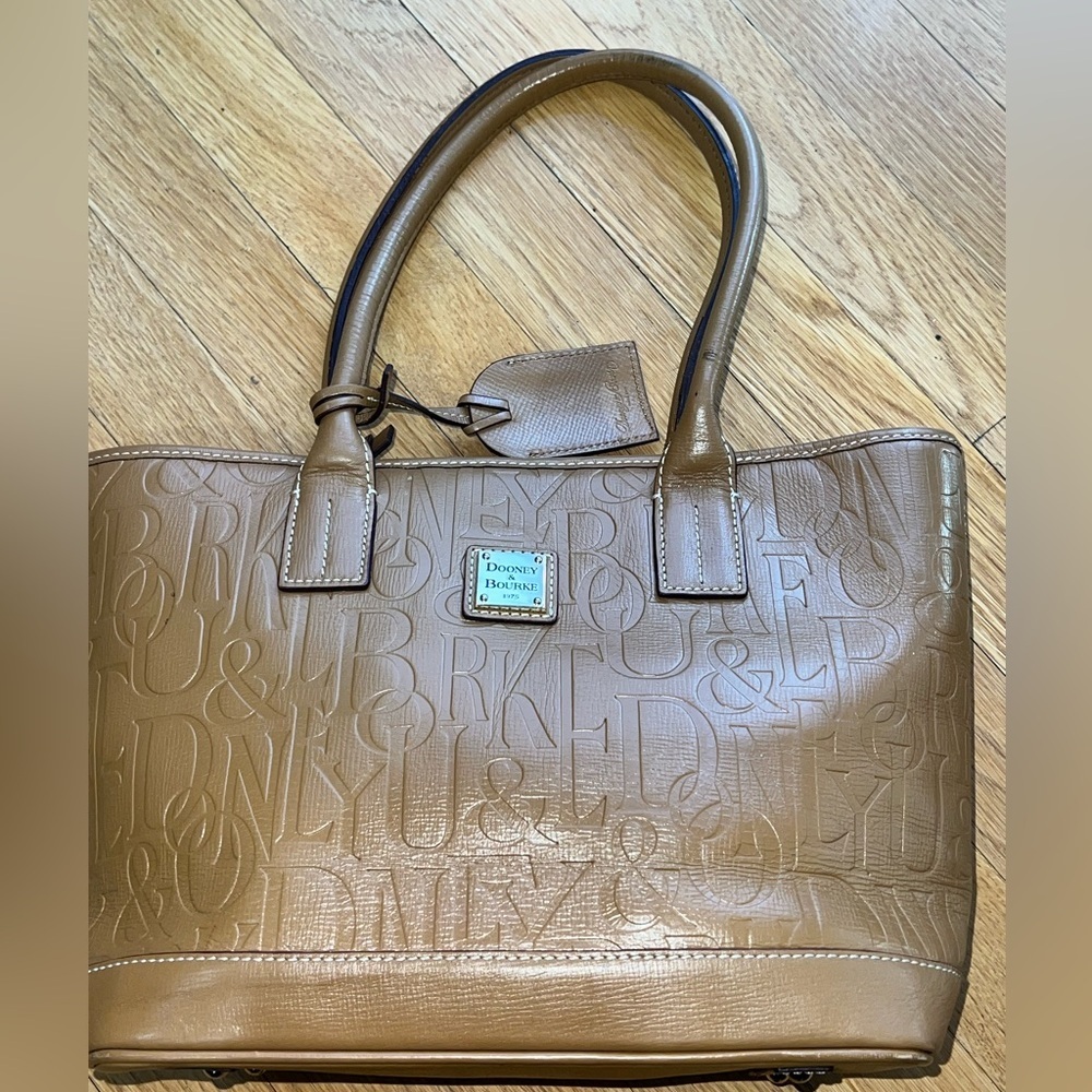 Dooney & Bourke Tan  Embossed Logo Retro Grafica Graffiti Russel Large  Tote